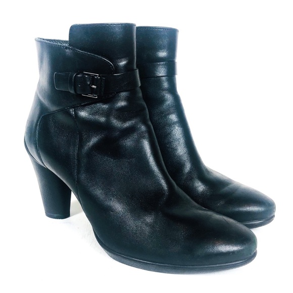 Ecco Shoes - ECCO Black Leather Buckle Heeled Ankle Bootie 9